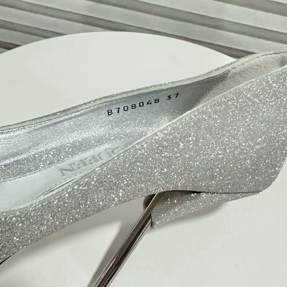 🌹ALEXANDER MCQUEEN🌹 Silver 110 Stud-Detail Punk Spike Glitter Stiletto  Size: 37 - Picture 7 of 9